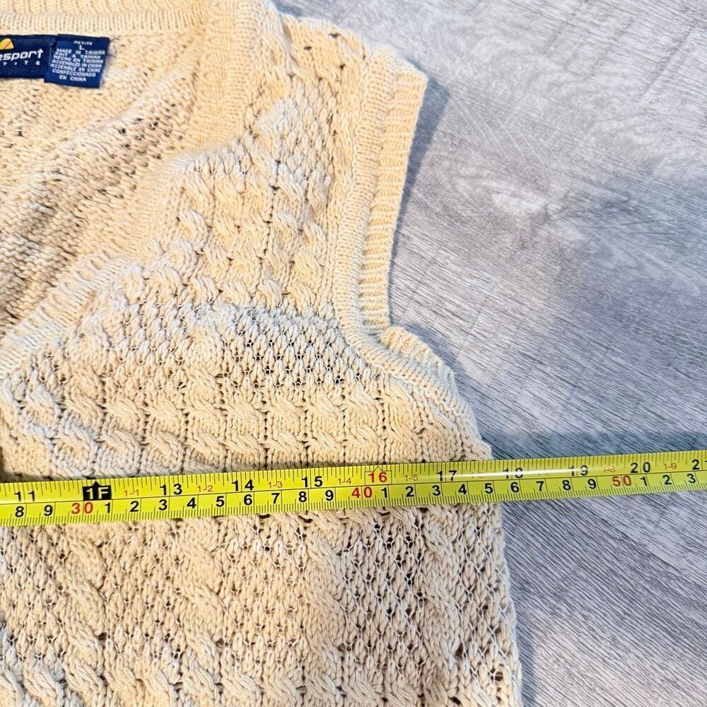 Vintage Liz Claiborne Linen Crochet Woven Sweater Vest Tan Medium - Picture 6 of 7